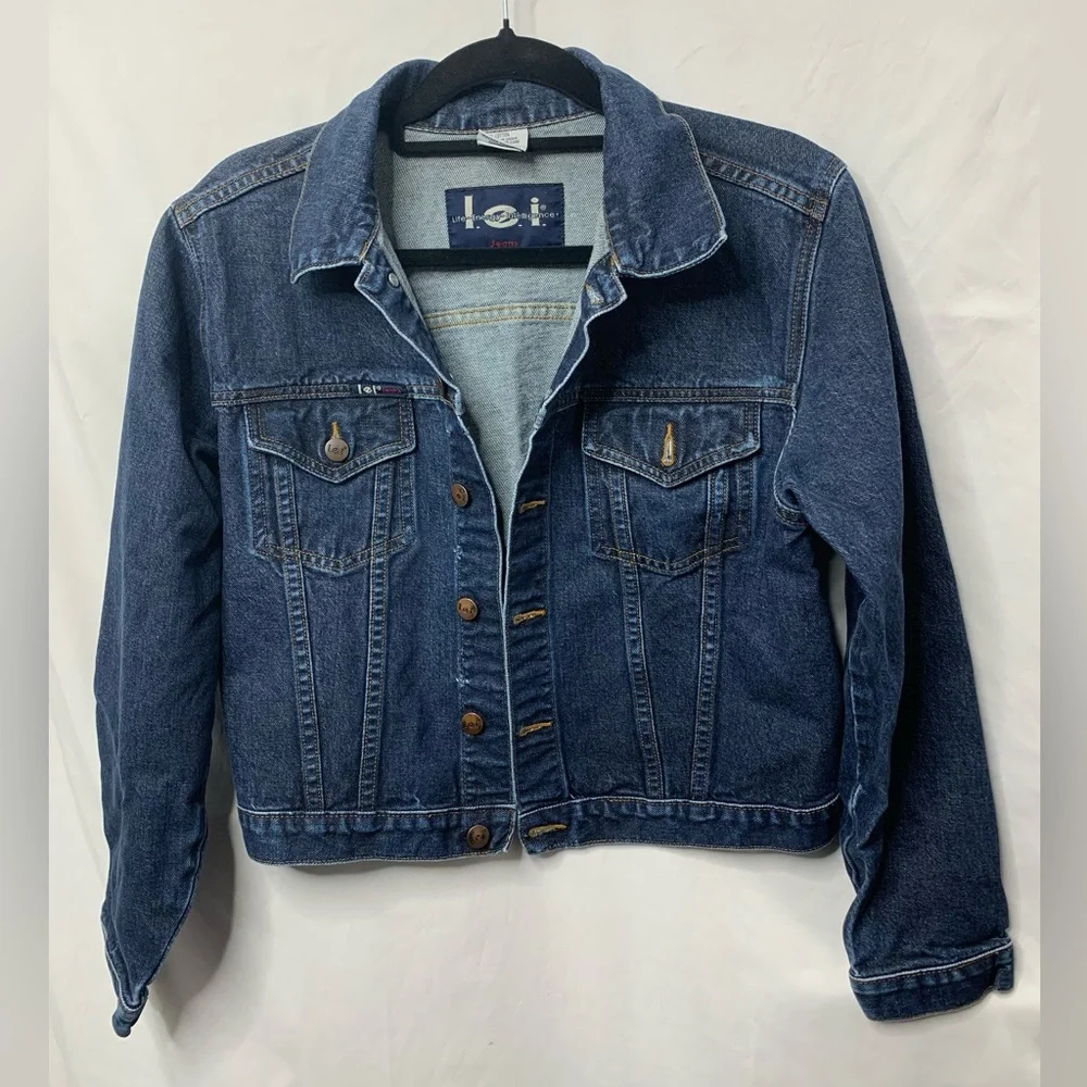 Vintage I.e.i. Dark Wash Denim Jean Jacket Size Large - Picture 5 of 12
